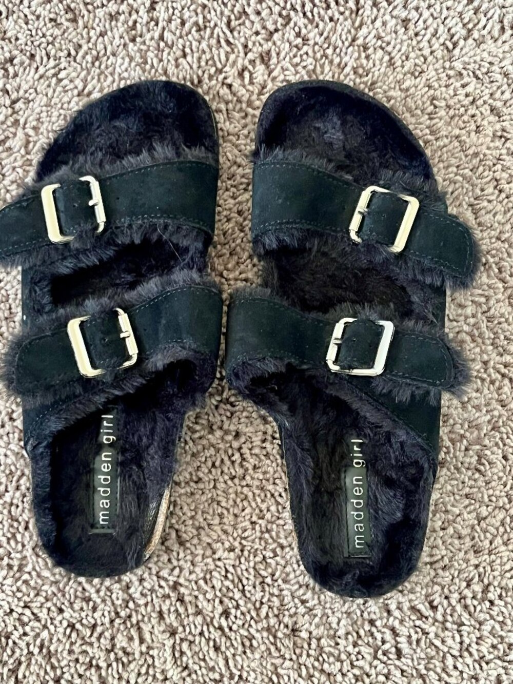 Madden Girl Butterfly Faux-Fur Slide Sandals